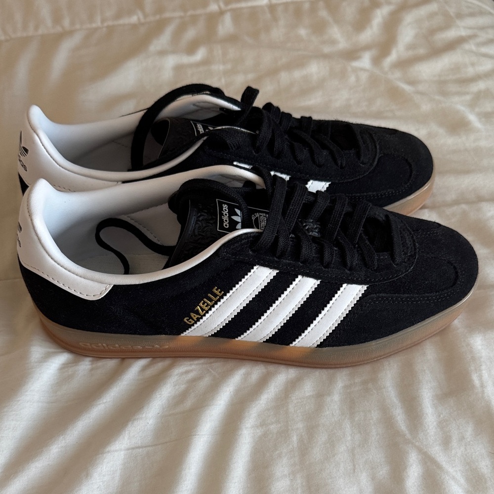 Adidas Gazelle Black White Suede and Leather Gum Sole Sneakers